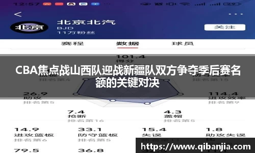 CBA焦点战山西队迎战新疆队双方争夺季后赛名额的关键对决